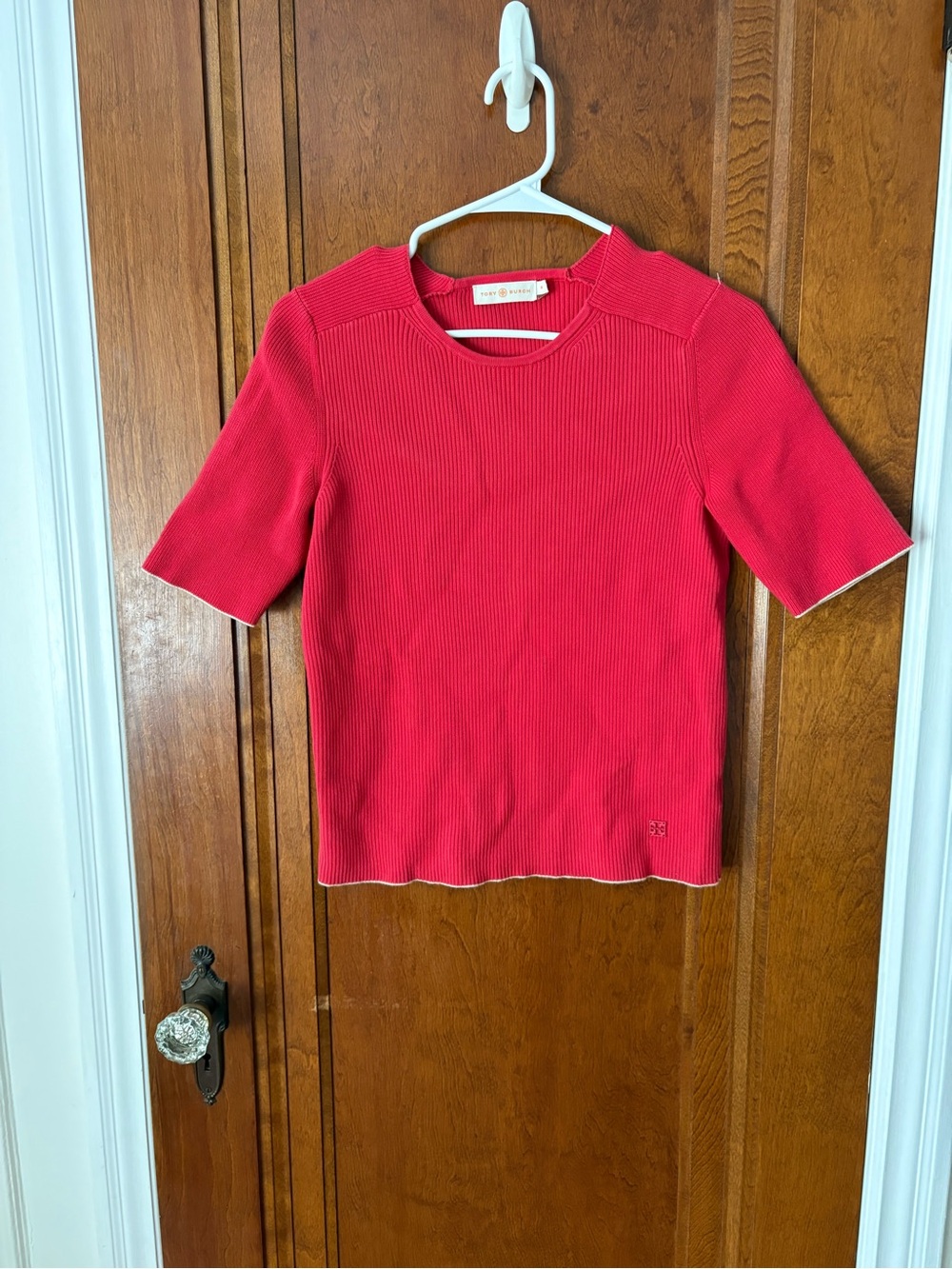 Tory Burch Pink Short-Sleeve Ribbed Knit Tee - medium
